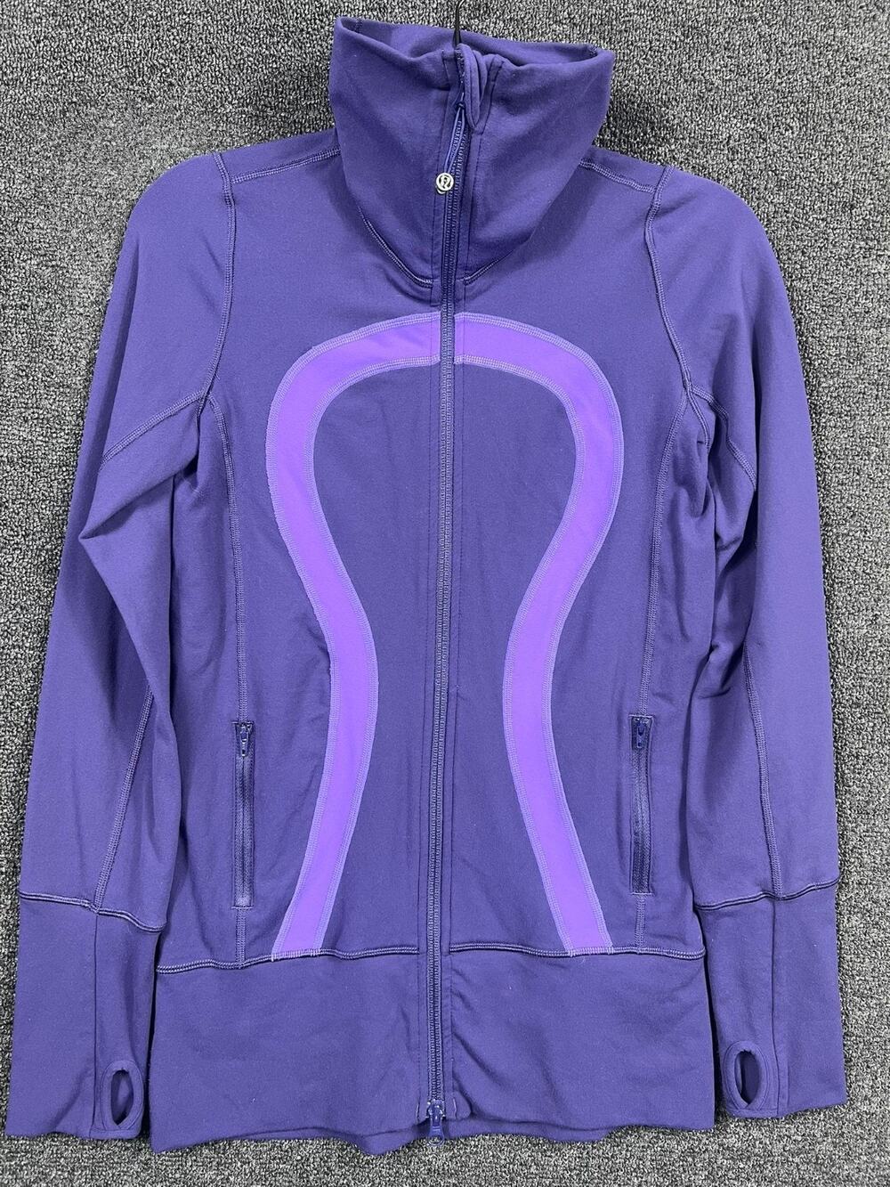 Lululemon Stride Jacket Size 4 Purple Hooded Full Zip High Collar Thumb Holes
